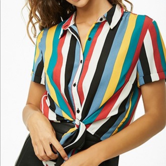 Forever 21 Tops - Forever 21 Plus Multi-Striped Tie Front Shirt Forever 21 Tops - Forever 21 Plus Multi-Striped Tie Front Shirt
